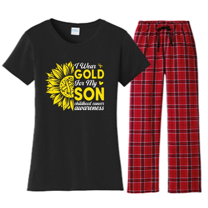 I Wear Gold For My Son Childhood Cancer Awareness Women's Flannel Pajama Set