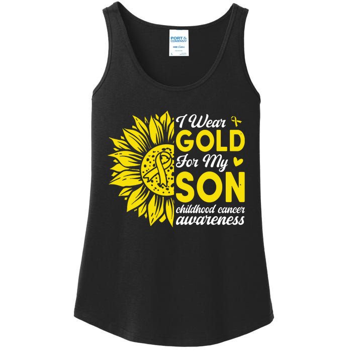 I Wear Gold For My Son Childhood Cancer Awareness Ladies Essential Tank