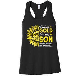 I Wear Gold For My Son Childhood Cancer Awareness Women's Racerback Tank