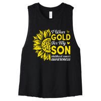 I Wear Gold For My Son Childhood Cancer Awareness Women's Racerback Cropped Tank