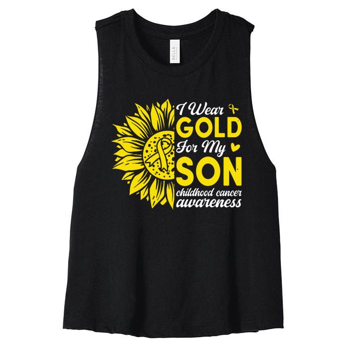 I Wear Gold For My Son Childhood Cancer Awareness Women's Racerback Cropped Tank