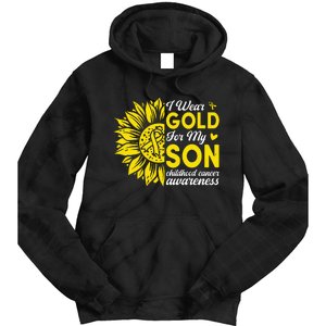 I Wear Gold For My Son Childhood Cancer Awareness Tie Dye Hoodie