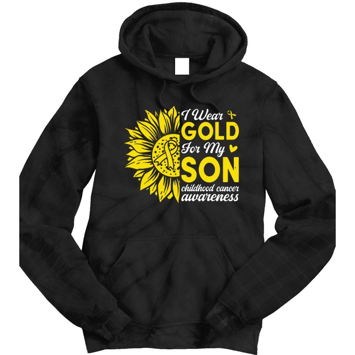 I Wear Gold For My Son Childhood Cancer Awareness Tie Dye Hoodie