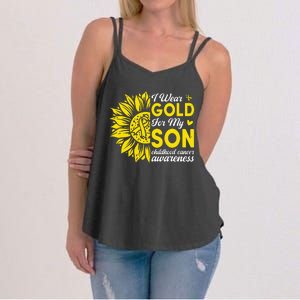 I Wear Gold For My Son Childhood Cancer Awareness Women's Strappy Tank