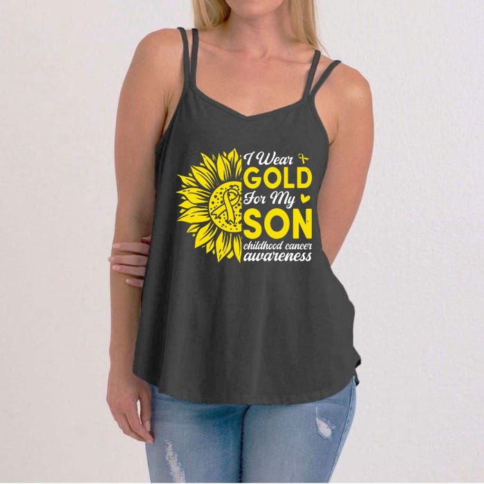 I Wear Gold For My Son Childhood Cancer Awareness Women's Strappy Tank