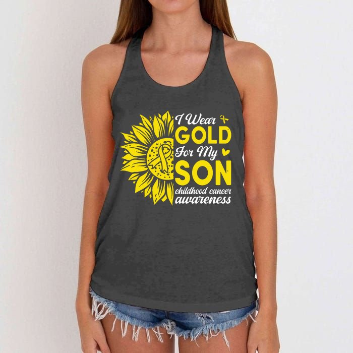 I Wear Gold For My Son Childhood Cancer Awareness Women's Knotted Racerback Tank