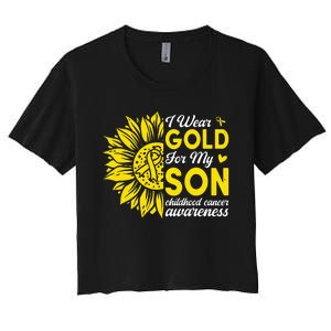 I Wear Gold For My Son Childhood Cancer Awareness Women's Crop Top Tee