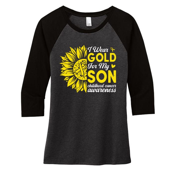 I Wear Gold For My Son Childhood Cancer Awareness Women's Tri-Blend 3/4-Sleeve Raglan Shirt