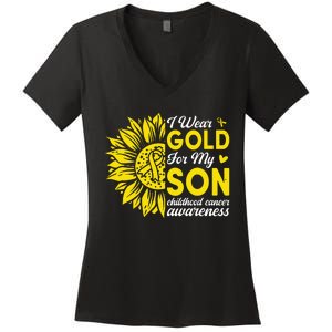 I Wear Gold For My Son Childhood Cancer Awareness Women's V-Neck T-Shirt