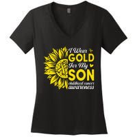 I Wear Gold For My Son Childhood Cancer Awareness Women's V-Neck T-Shirt