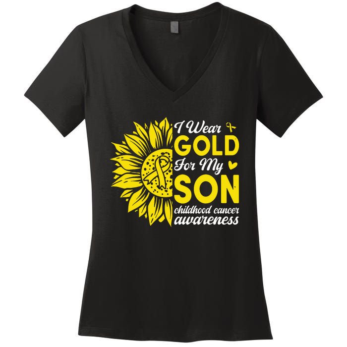 I Wear Gold For My Son Childhood Cancer Awareness Women's V-Neck T-Shirt