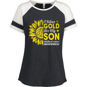 I Wear Gold For My Son Childhood Cancer Awareness Enza Ladies Jersey Colorblock Tee