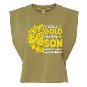 I Wear Gold For My Son Childhood Cancer Awareness Garment-Dyed Women's Muscle Tee