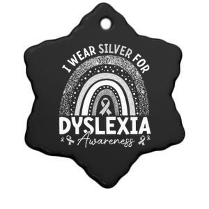 I Wear Gray Ribbon For Dyslexia Awareness Ceramic Star Ornament