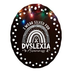 I Wear Gray Ribbon For Dyslexia Awareness Ceramic Oval Ornament