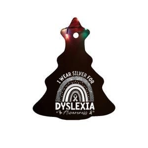 I Wear Gray Ribbon For Dyslexia Awareness Ceramic Tree Ornament