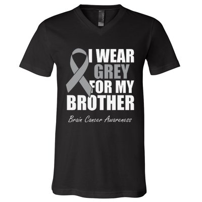 I Wear Grey For My Brother Brain Cancer Awareness V-Neck T-Shirt