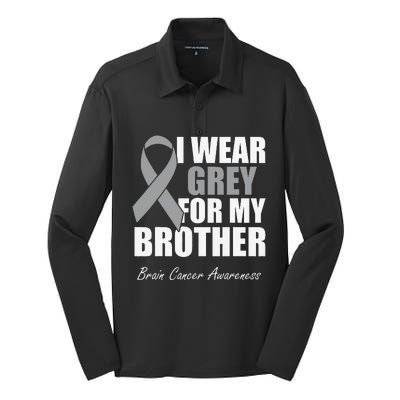 I Wear Grey For My Brother Brain Cancer Awareness Silk Touch Performance Long Sleeve Polo