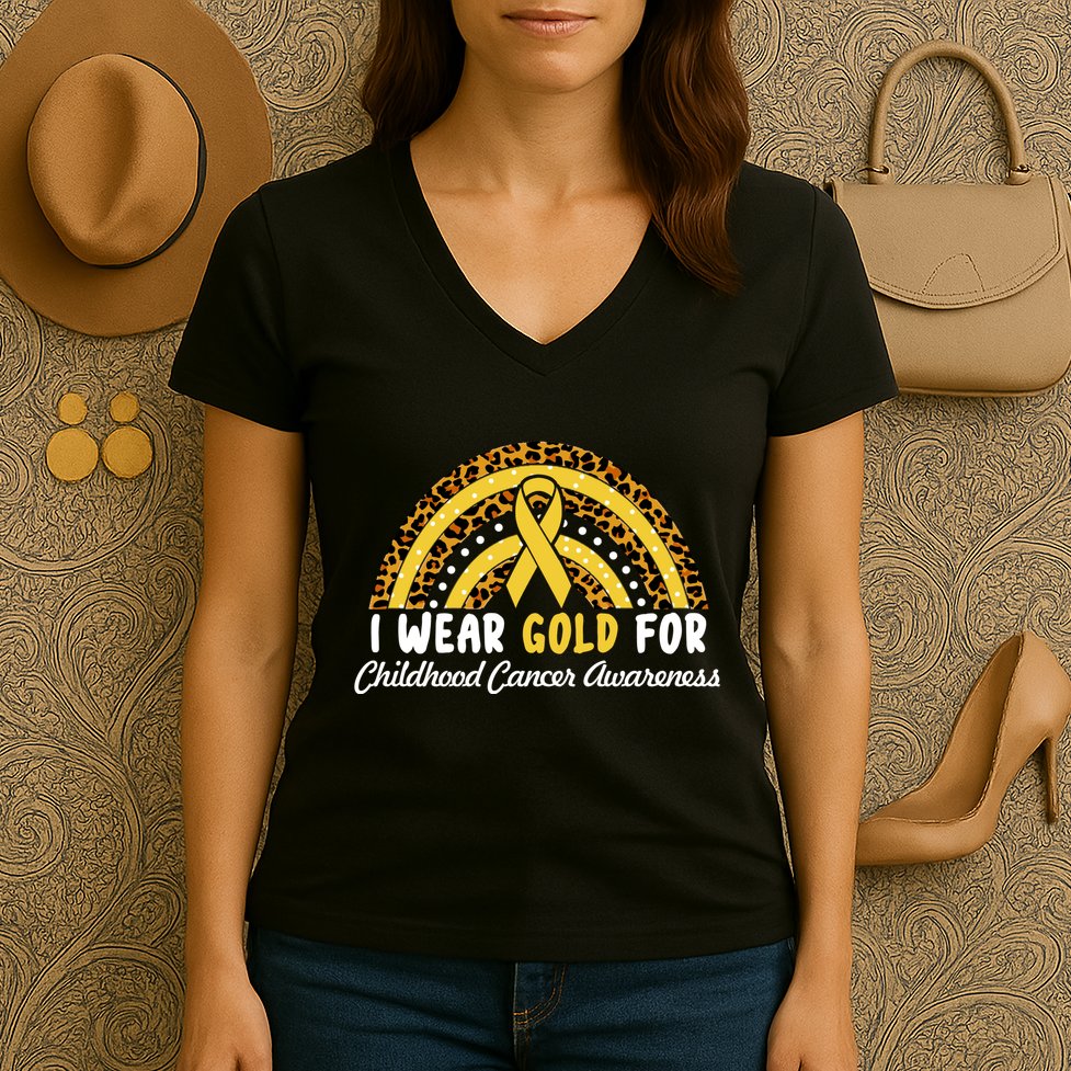 I Wear Gold For Childhood Cancer Awareness Women's V-Neck T-Shirt