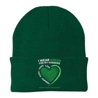 I Wear Green For My Husband Women Kidney Disease Awareness Knit Cap Winter Beanie