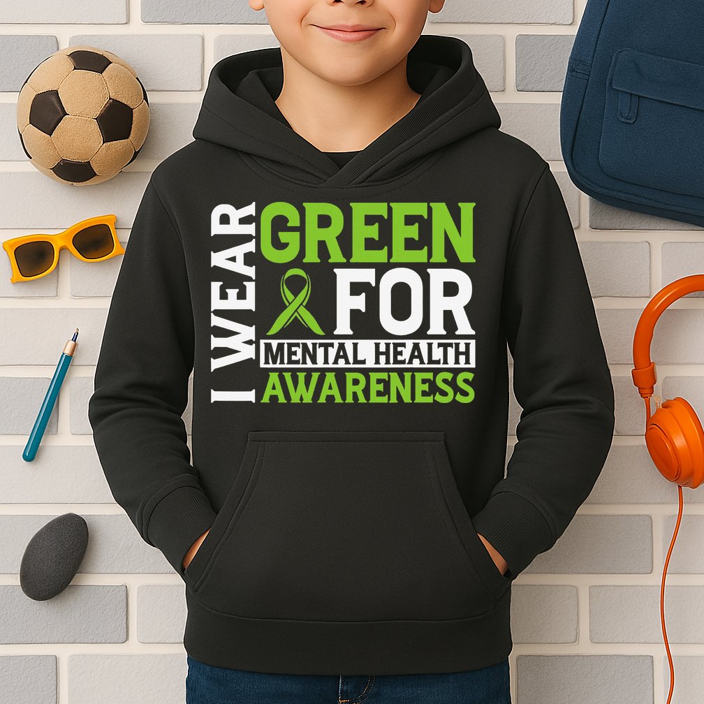 I Wear Green Mental Health Awareness Mental Health Matters Kids Hoodie