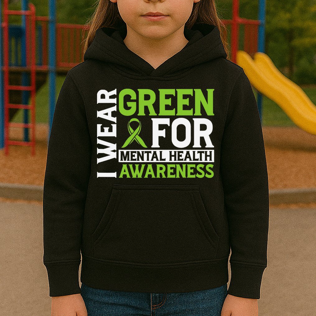 I Wear Green Mental Health Awareness Mental Health Matters Kids Hoodie