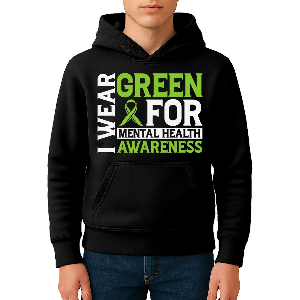 I Wear Green Mental Health Awareness Mental Health Matters Kids Hoodie