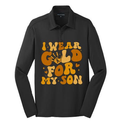 I Wear Gold For My Son Childhood Cancer Awareness Silk Touch Performance Long Sleeve Polo