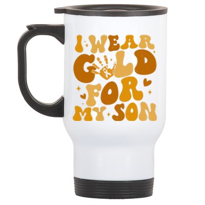 I Wear Gold For My Son Childhood Cancer Awareness Stainless Steel Travel Mug