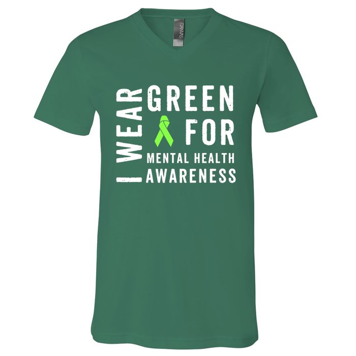 I Wear Green For Mental Health Awareness Month V-Neck T-Shirt