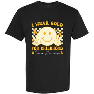 I Wear Gold For Childhood Cancer Awareness Boy Kids Groovy Garment-Dyed Heavyweight T-Shirt