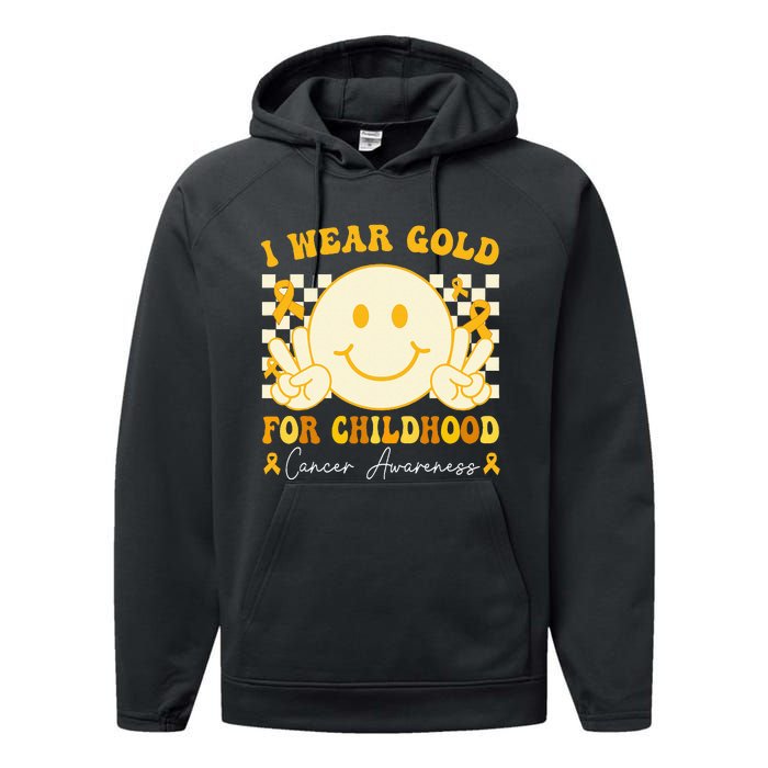 I Wear Gold For Childhood Cancer Awareness Boy Kids Groovy Performance Fleece Hoodie