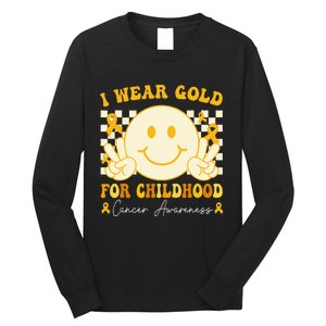 I Wear Gold For Childhood Cancer Awareness Boy Kids Groovy Long Sleeve Shirt