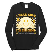 I Wear Gold For Childhood Cancer Awareness Boy Kids Groovy Long Sleeve Shirt