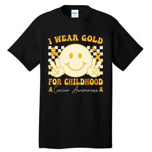 I Wear Gold For Childhood Cancer Awareness Boy Kids Groovy Tall T-Shirt