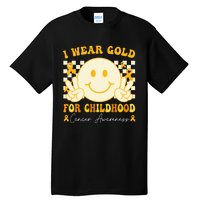 I Wear Gold For Childhood Cancer Awareness Boy Kids Groovy Tall T-Shirt