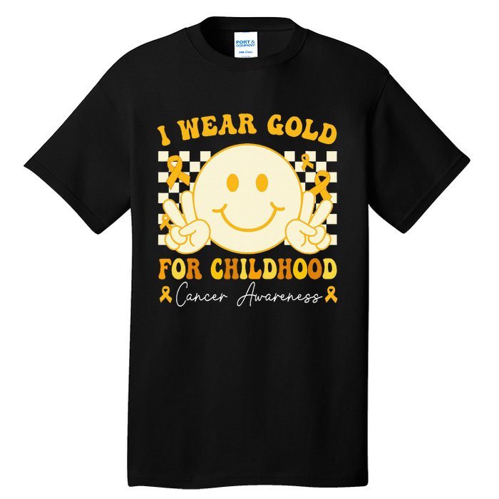 I Wear Gold For Childhood Cancer Awareness Boy Kids Groovy Tall T-Shirt