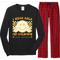 I Wear Gold For Childhood Cancer Awareness Boy Kids Groovy Long Sleeve Pajama Set