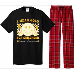 I Wear Gold For Childhood Cancer Awareness Boy Kids Groovy Pajama Set