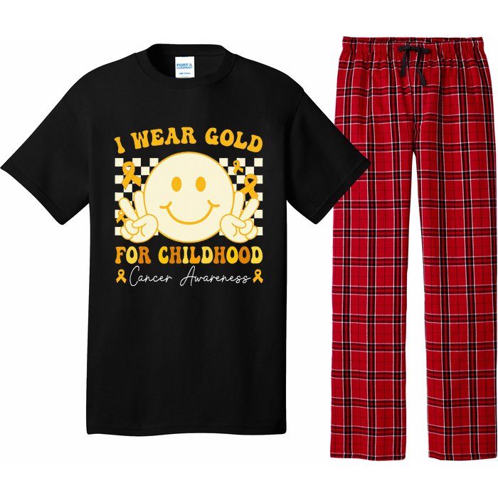 I Wear Gold For Childhood Cancer Awareness Boy Kids Groovy Pajama Set