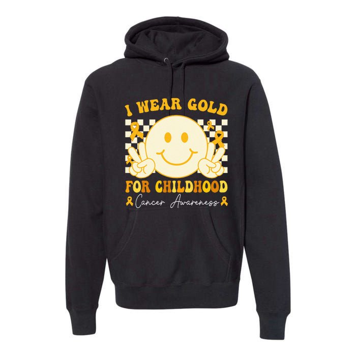 I Wear Gold For Childhood Cancer Awareness Boy Kids Groovy Premium Hoodie