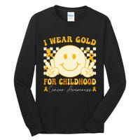 I Wear Gold For Childhood Cancer Awareness Boy Kids Groovy Tall Long Sleeve T-Shirt