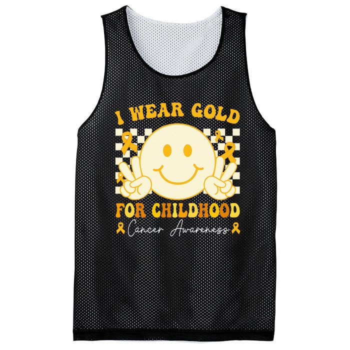 I Wear Gold For Childhood Cancer Awareness Boy Kids Groovy Mesh Reversible Basketball Jersey Tank