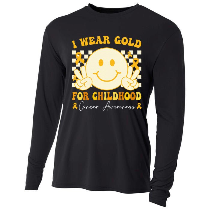 I Wear Gold For Childhood Cancer Awareness Boy Kids Groovy Cooling Performance Long Sleeve Crew