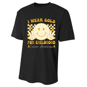 I Wear Gold For Childhood Cancer Awareness Boy Kids Groovy Performance Sprint T-Shirt