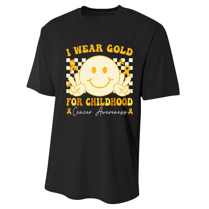 I Wear Gold For Childhood Cancer Awareness Boy Kids Groovy Performance Sprint T-Shirt