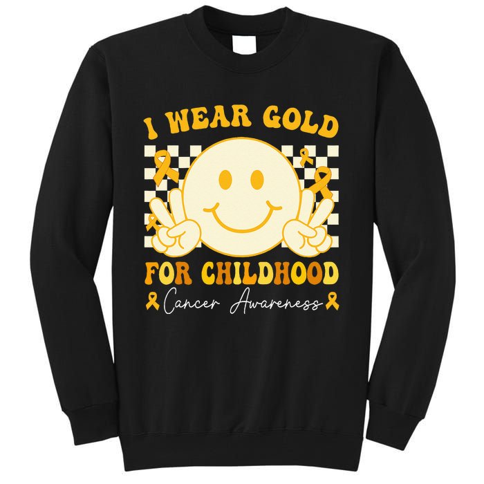 I Wear Gold For Childhood Cancer Awareness Boy Kids Groovy Tall Sweatshirt