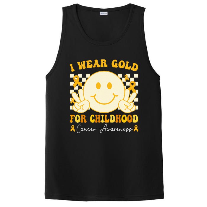 I Wear Gold For Childhood Cancer Awareness Boy Kids Groovy PosiCharge Competitor Tank