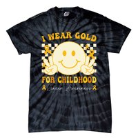 I Wear Gold For Childhood Cancer Awareness Boy Kids Groovy Tie-Dye T-Shirt