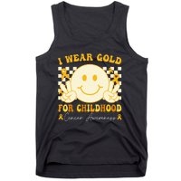 I Wear Gold For Childhood Cancer Awareness Boy Kids Groovy Tank Top